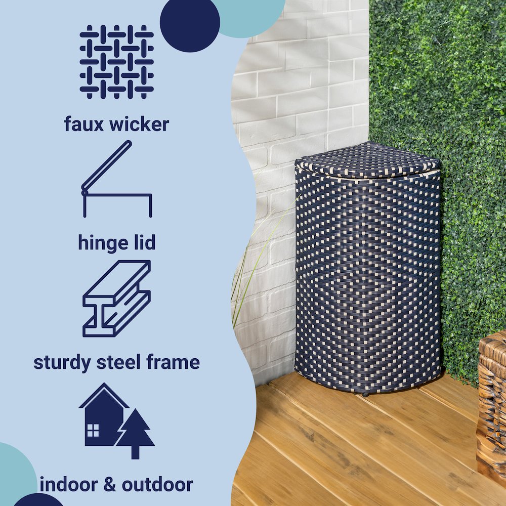 Chloe All-Weather Wicker/Metal Corner Hideaway Outdoor Trash Can, Brown. Picture 1
