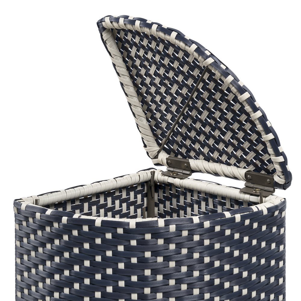 Chloe All-Weather Wicker/Metal Corner Hideaway Outdoor Trash Can, Brown. Picture 2