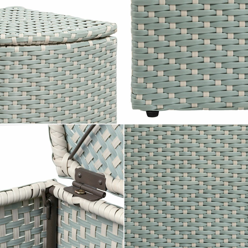 Chloe All-Weather Wicker/Metal Corner Hideaway Outdoor Trash Can, Brown. Picture 4