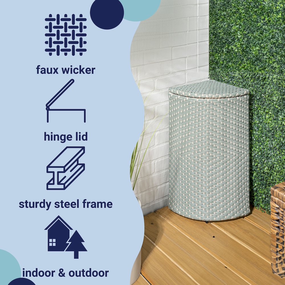 Chloe All-Weather Wicker/Metal Corner Hideaway Outdoor Trash Can, Brown. Picture 1