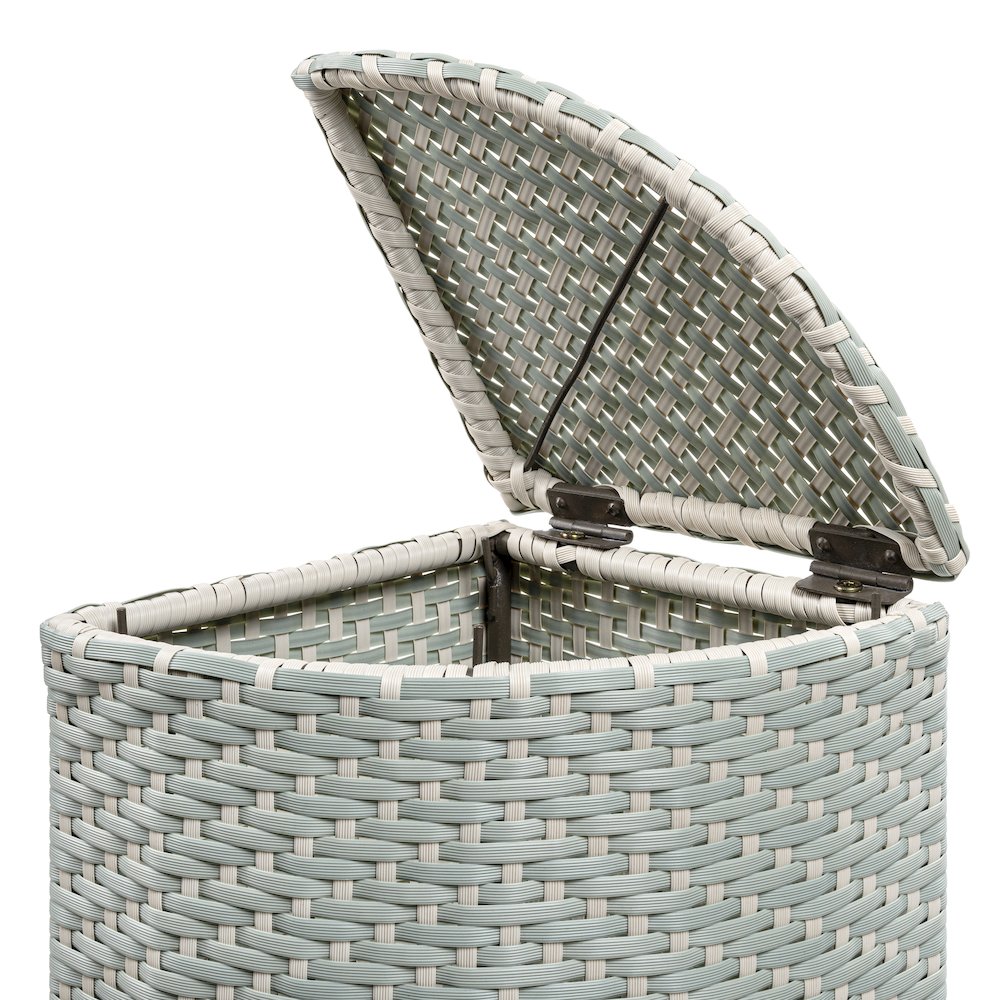 Chloe All-Weather Wicker/Metal Corner Hideaway Outdoor Trash Can, Brown. Picture 2