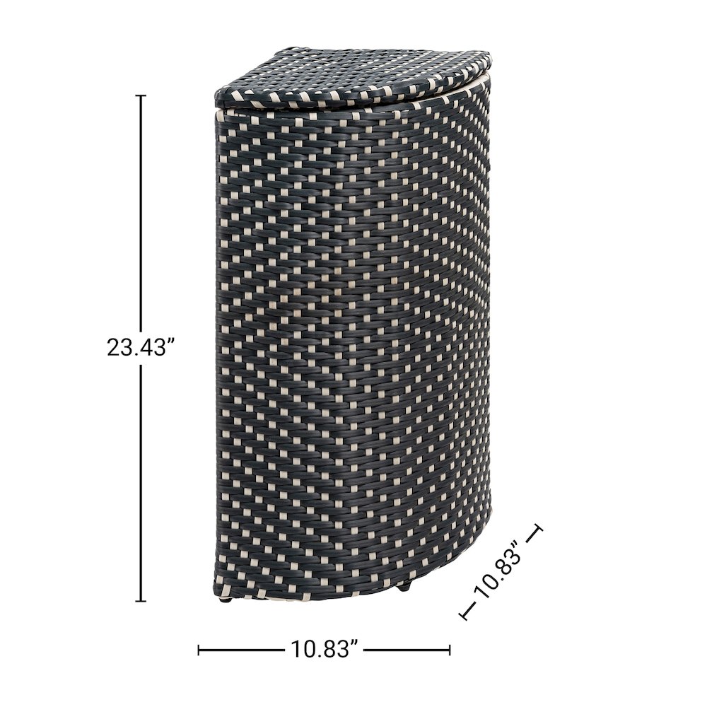 Chloe All-Weather Wicker/Metal Corner Hideaway Outdoor Trash Can, Brown. Picture 3