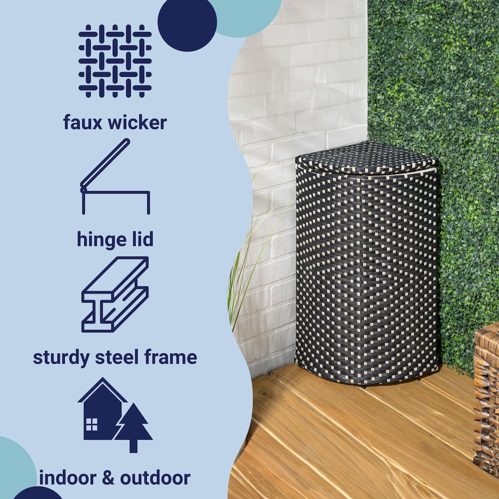 Chloe All-Weather Wicker/Metal Corner Hideaway Outdoor Trash Can, Brown. Picture 1