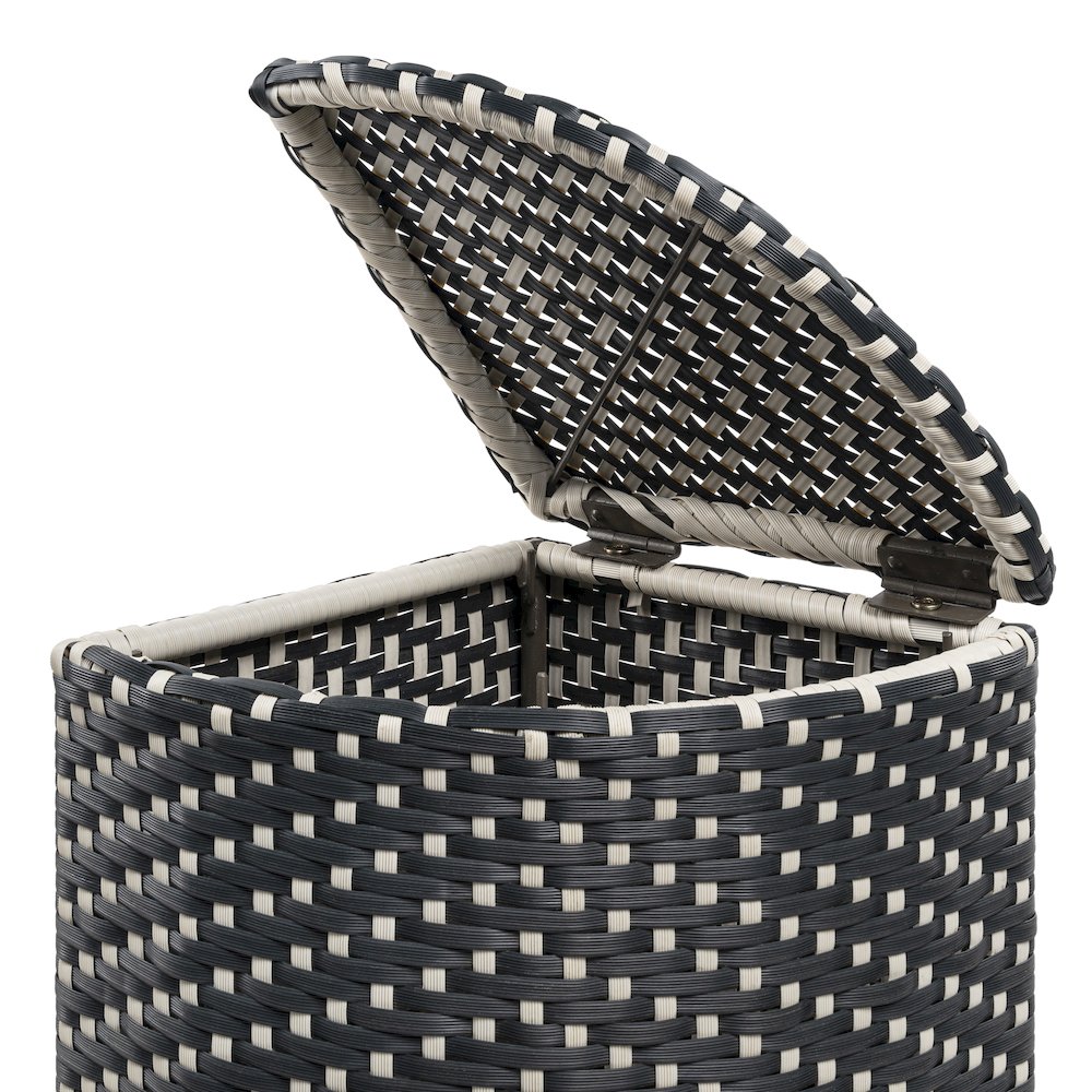 Chloe All-Weather Wicker/Metal Corner Hideaway Outdoor Trash Can, Brown. Picture 2