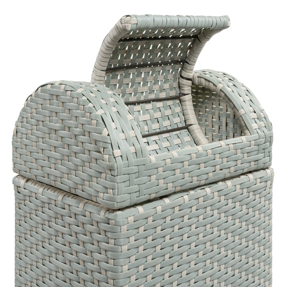 Darla All-Weather Wicker/Metal Swing Top Hideaway Outdoor Trash Can, Brown. Picture 2