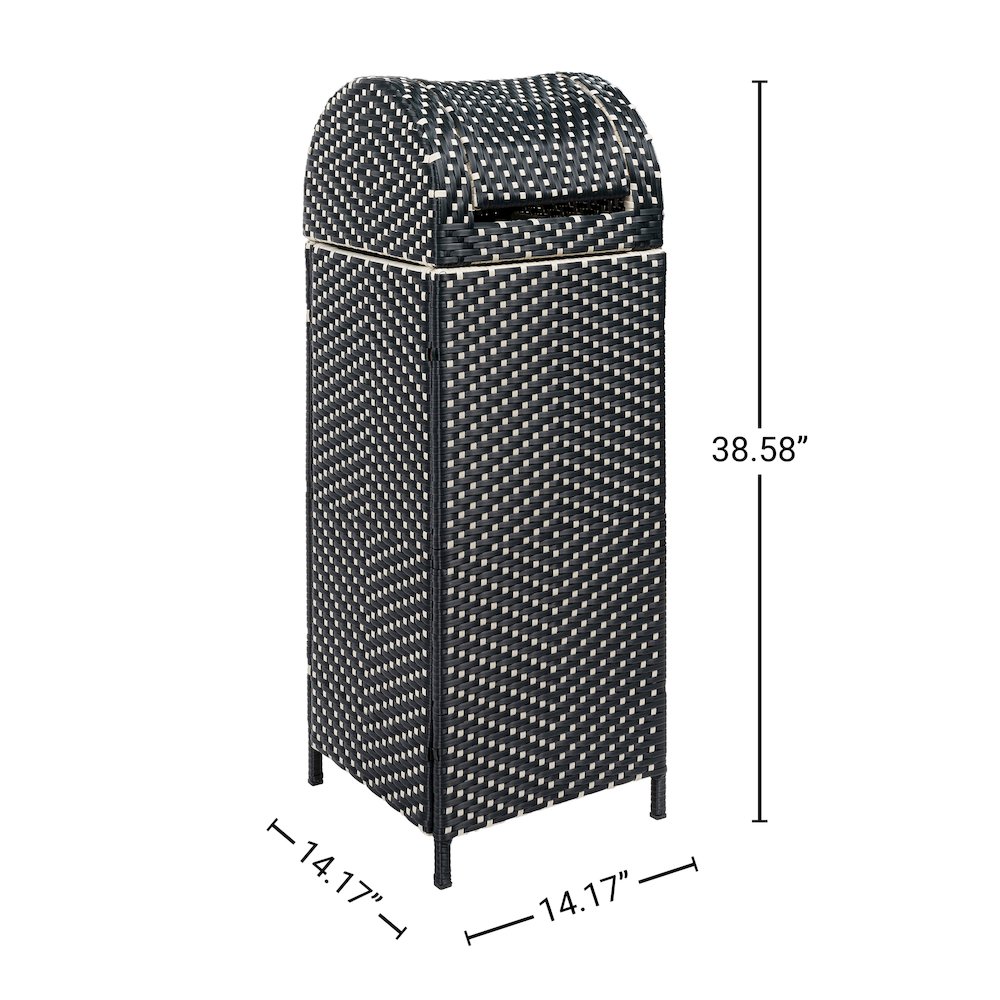 Ellison All-Weather Wicker/Metal Swing Top Hideaway Outdoor Trash Can, Brown. Picture 3