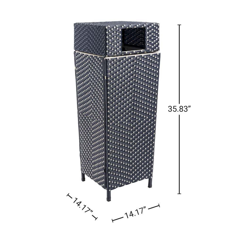 Keaton Modern All-Weather Wicker/Metal Lidded Hideaway Outdoor Trash Can, Brown. Picture 3