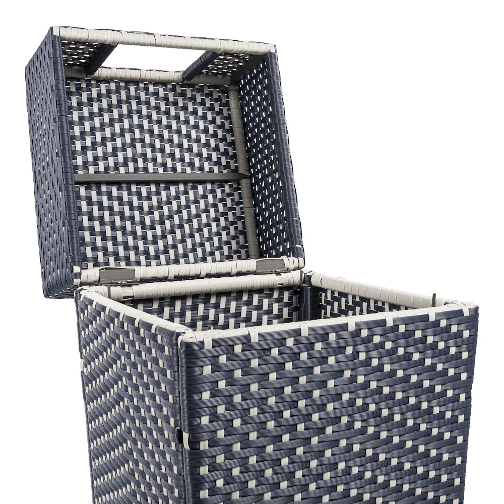 Keaton Modern All-Weather Wicker/Metal Lidded Hideaway Outdoor Trash Can, Brown. Picture 2