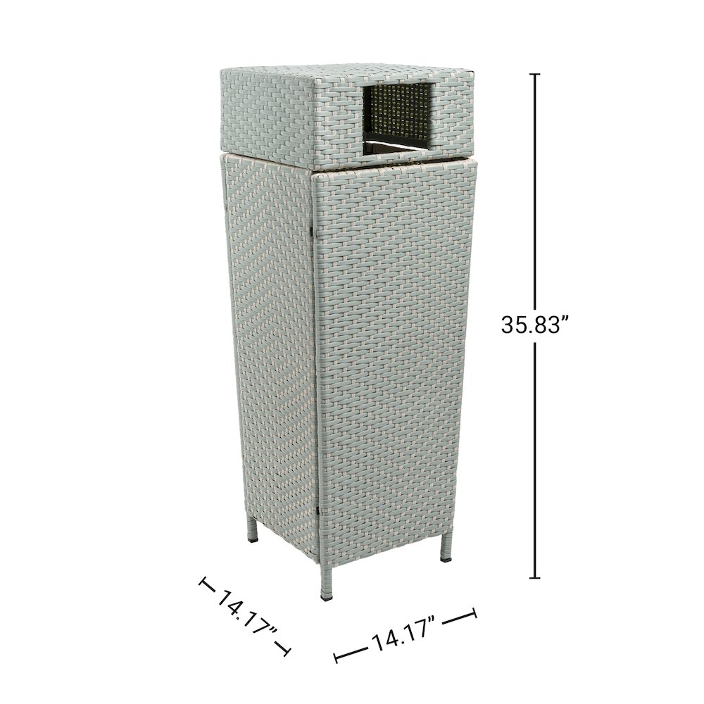 Keaton Modern All-Weather Wicker/Metal Lidded Hideaway Outdoor Trash Can, Brown. Picture 3