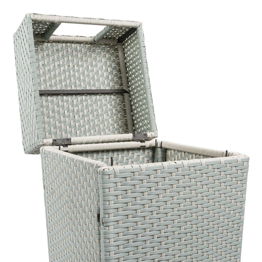 Keaton Modern All-Weather Wicker/Metal Lidded Hideaway Outdoor Trash Can, Brown. Picture 2
