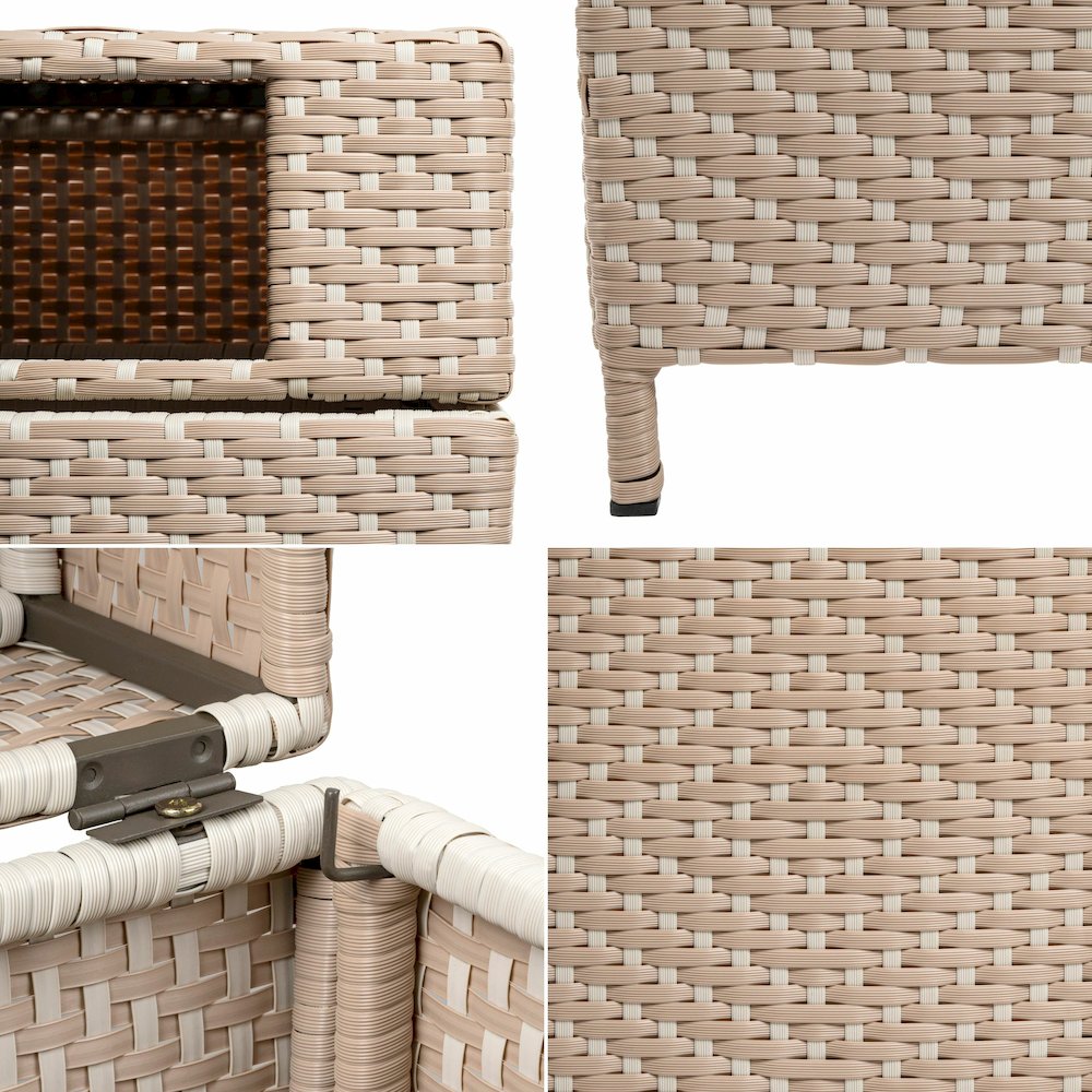 Keaton Modern All-Weather Wicker/Metal Lidded Hideaway Outdoor Trash Can, Brown. Picture 4