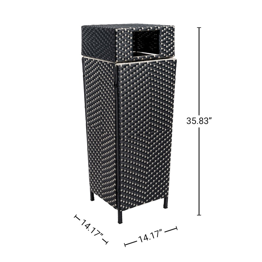 Keaton Modern All-Weather Wicker/Metal Lidded Hideaway Outdoor Trash Can, Brown. Picture 3