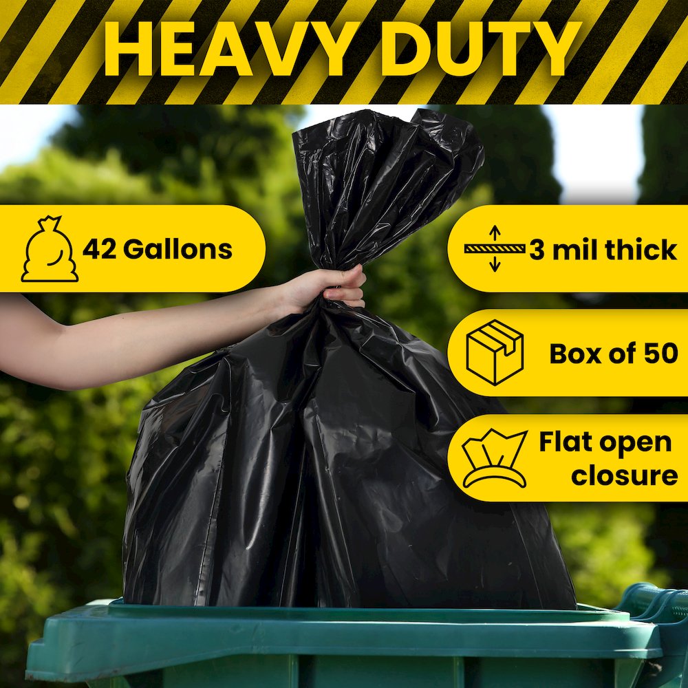 42-Gallon 3 Mil Heavy Duty Contractor Trash Bags, (50-Count, 5-Rolls of 10 Bags). Picture 4