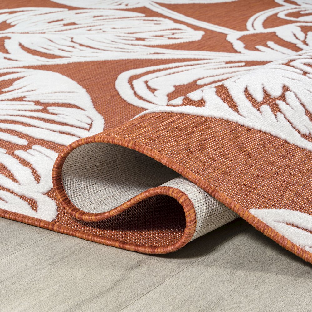 Tobago High-Low Two Tone Monstera Leaf Area Rug. Picture 6