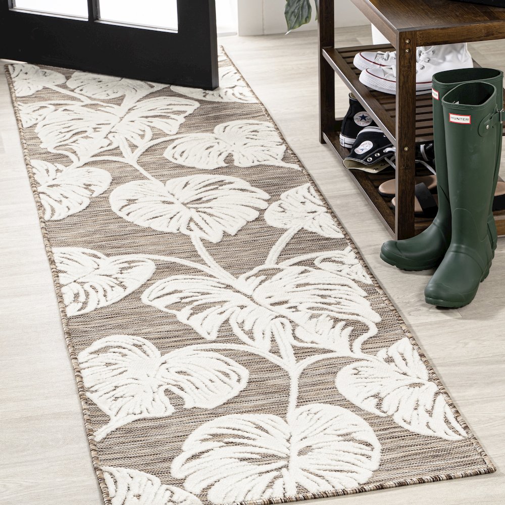 Tobago High-Low Two Tone Monstera Leaf Area Rug. Picture 2