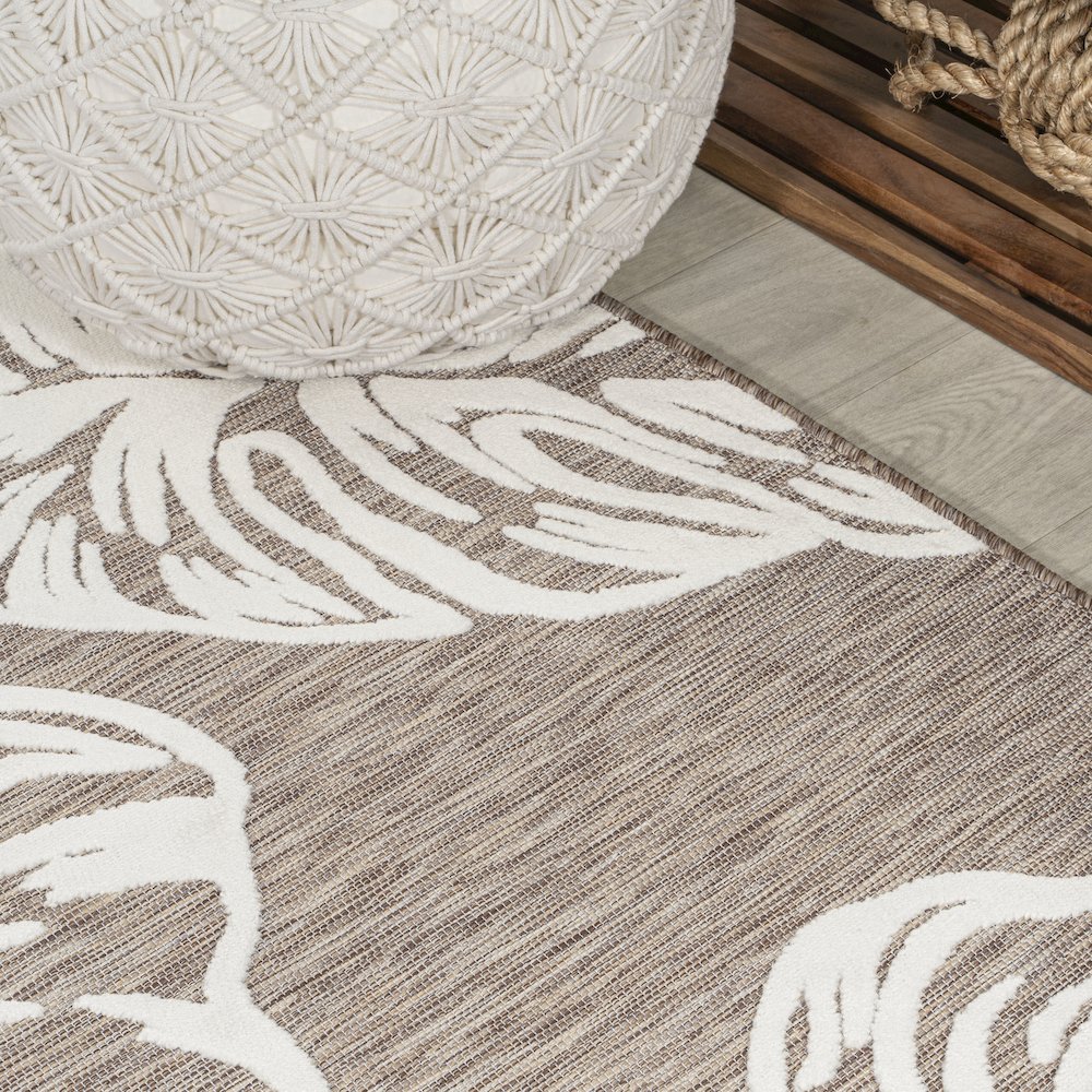 Tobago High-Low Two Tone Monstera Leaf Area Rug. Picture 4