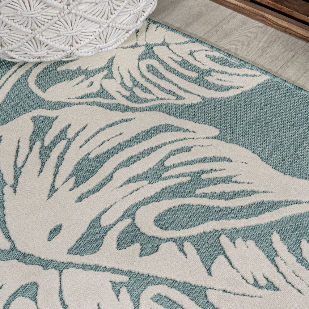 Tobago High-Low Two Tone Monstera Leaf Area Rug. Picture 4