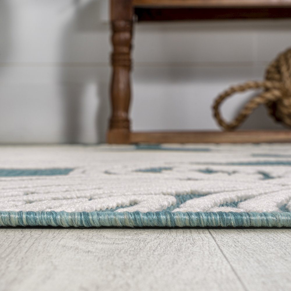 Tobago High-Low Two Tone Monstera Leaf Area Rug. Picture 7