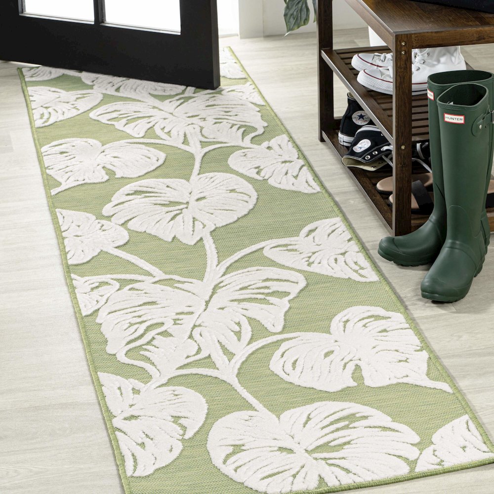 Tobago High-Low Two Tone Monstera Leaf Area Rug. Picture 2