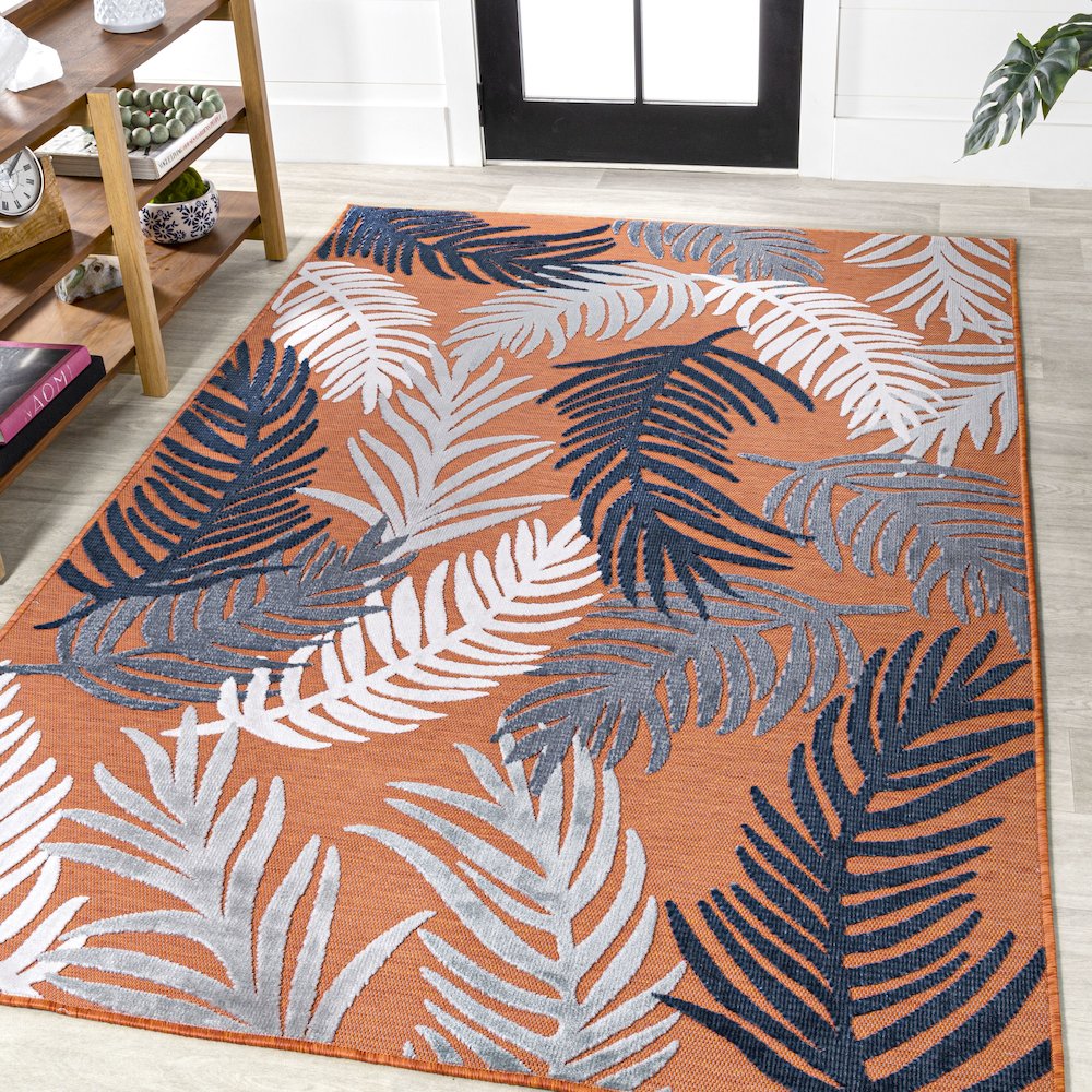 Montego High-Low Tropical Palm Area Rug. Picture 2