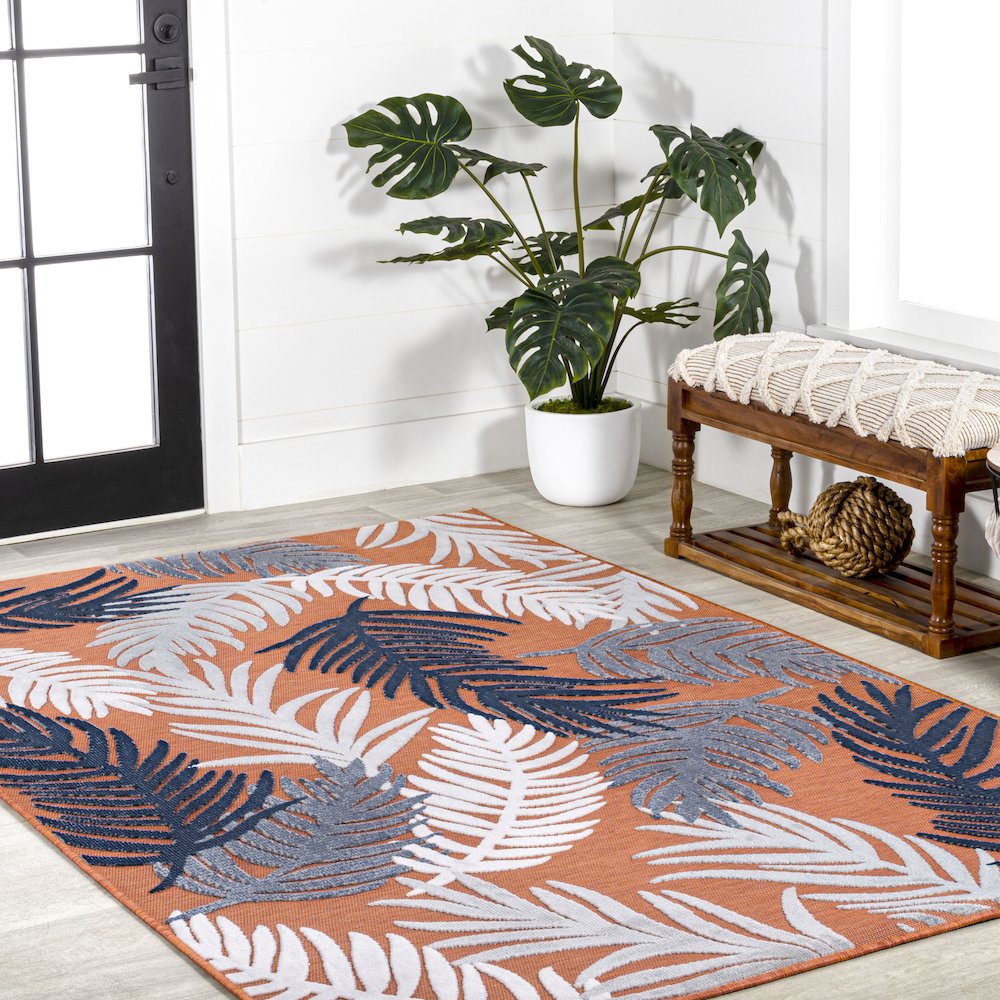 Montego High-Low Tropical Palm Area Rug. Picture 5