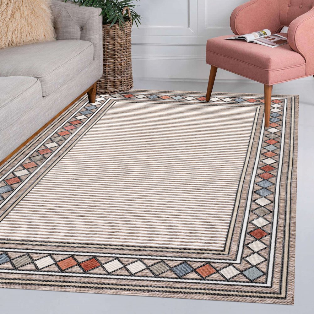 Sebastian High-Low Modern Diamond Border Area Rug. Picture 10