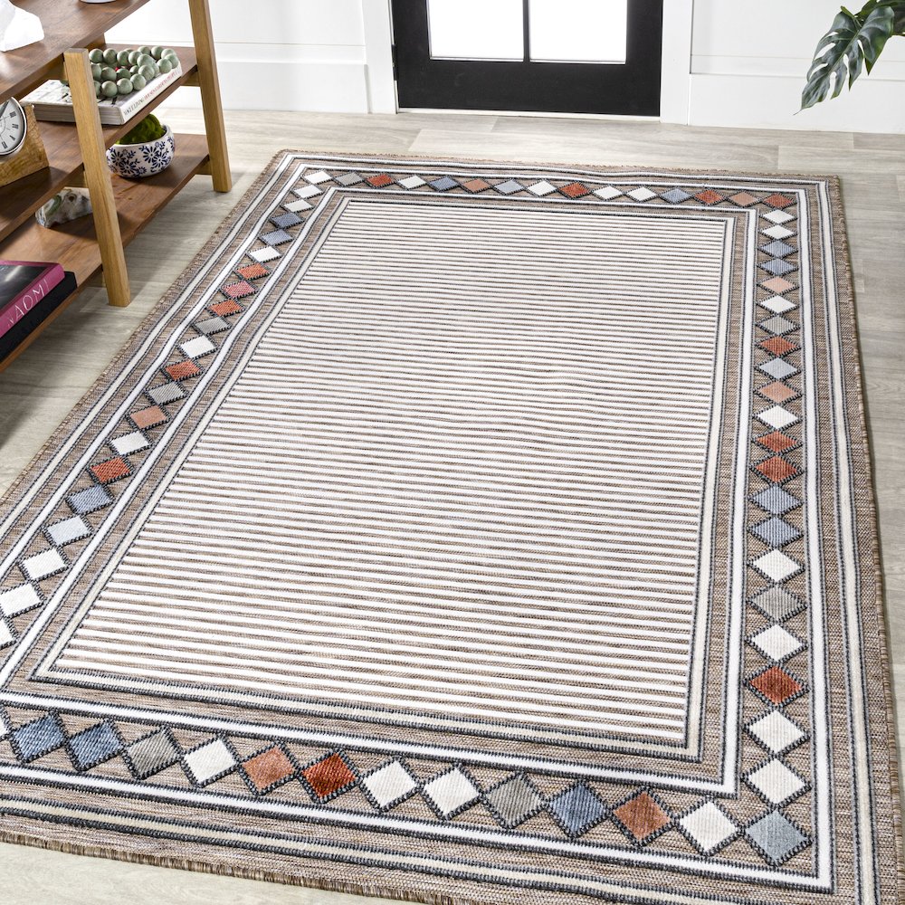 Sebastian High-Low Modern Diamond Border Area Rug. Picture 2