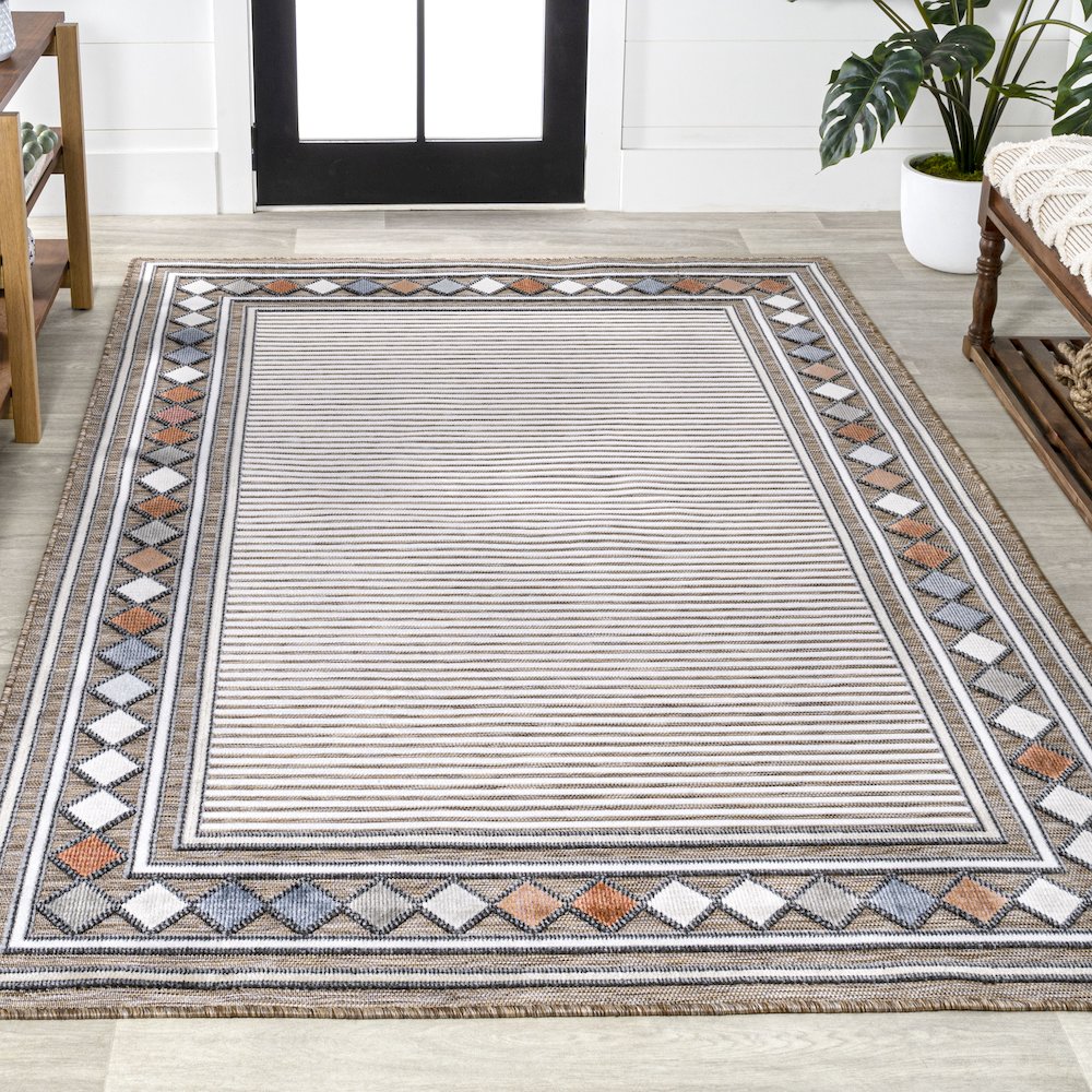 Sebastian High-Low Modern Diamond Border Area Rug. Picture 4
