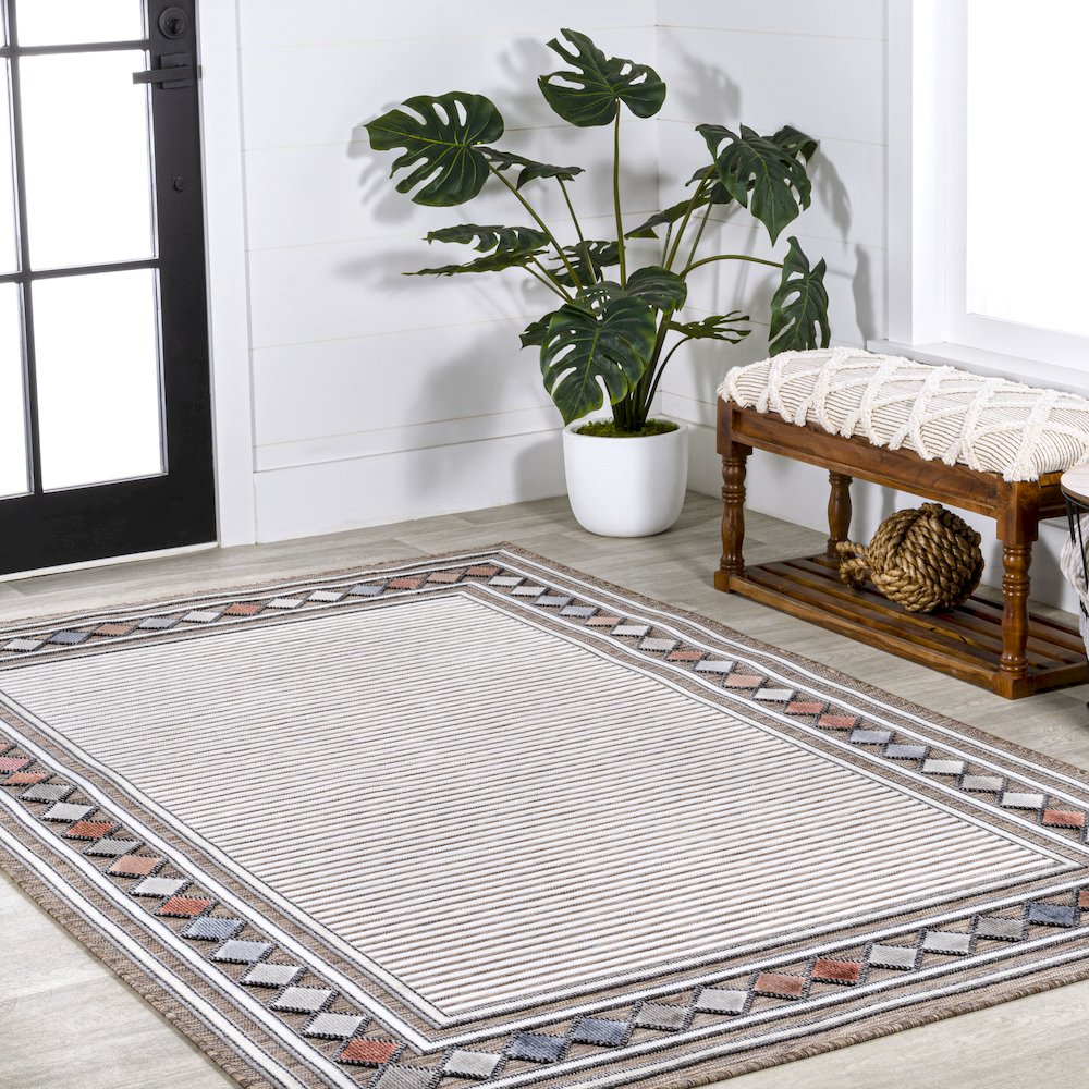 Sebastian High-Low Modern Diamond Border Area Rug. Picture 5