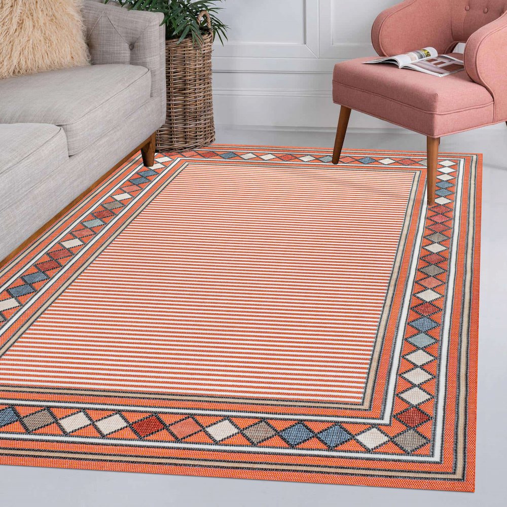 Sebastian High-Low Modern Diamond Border Area Rug. Picture 10