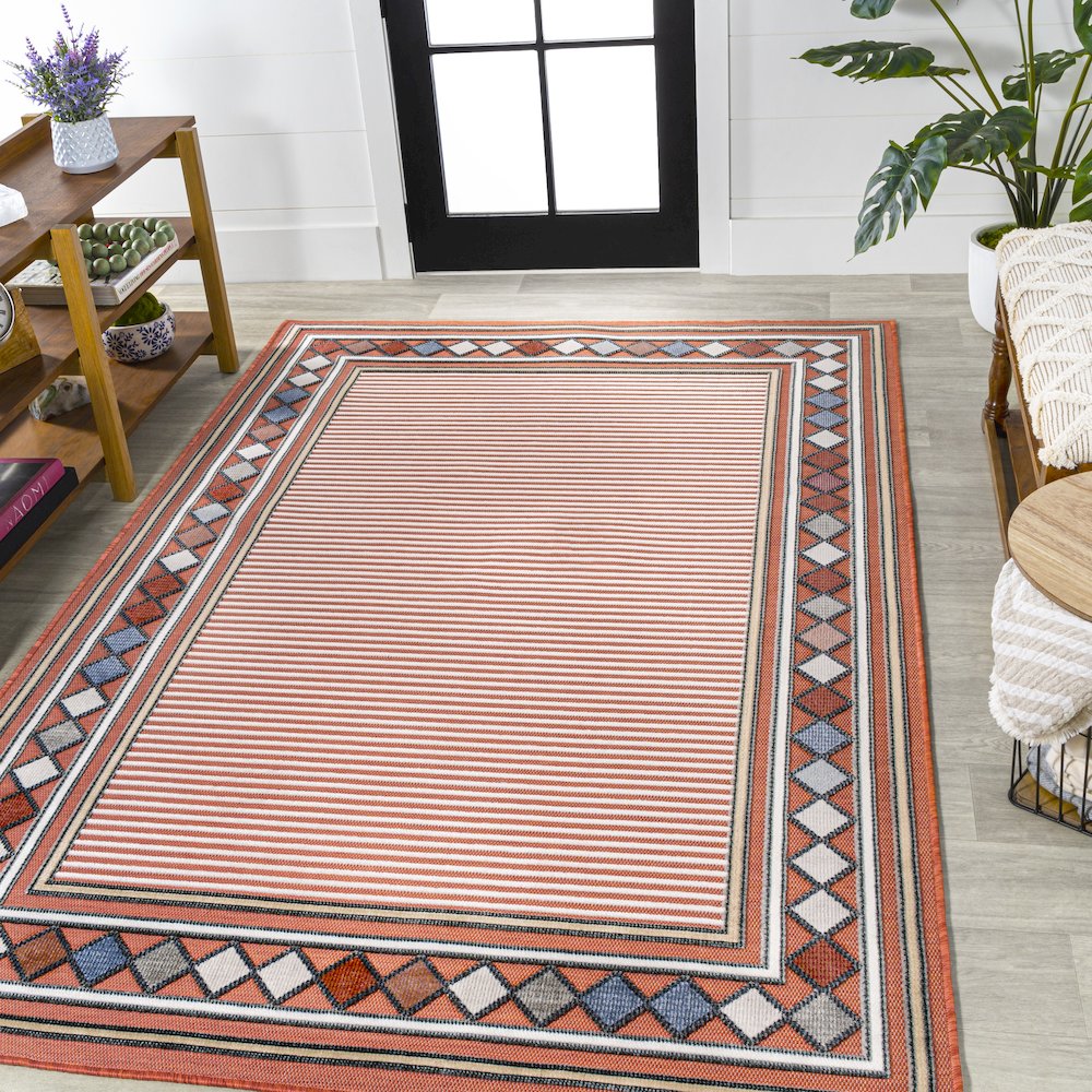 Sebastian High-Low Modern Diamond Border Area Rug. Picture 2