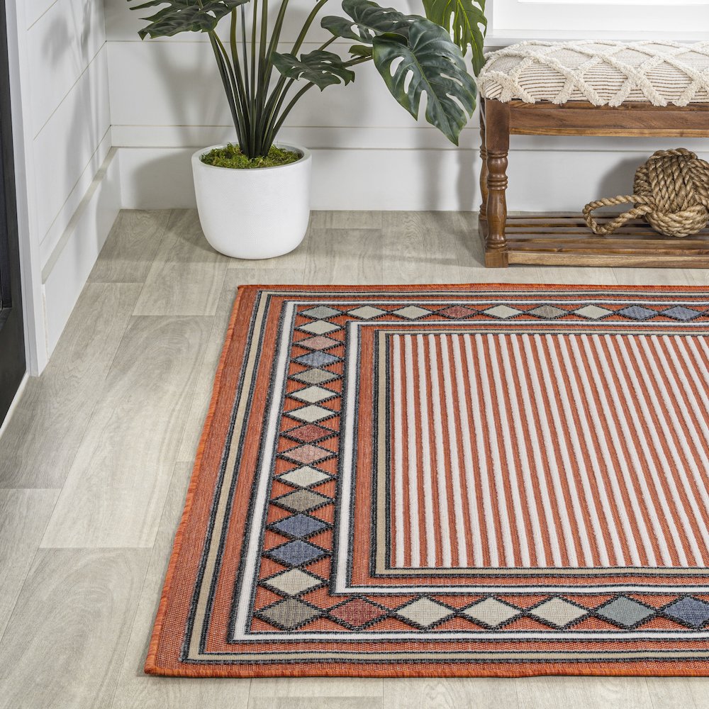 Sebastian High-Low Modern Diamond Border Area Rug. Picture 3