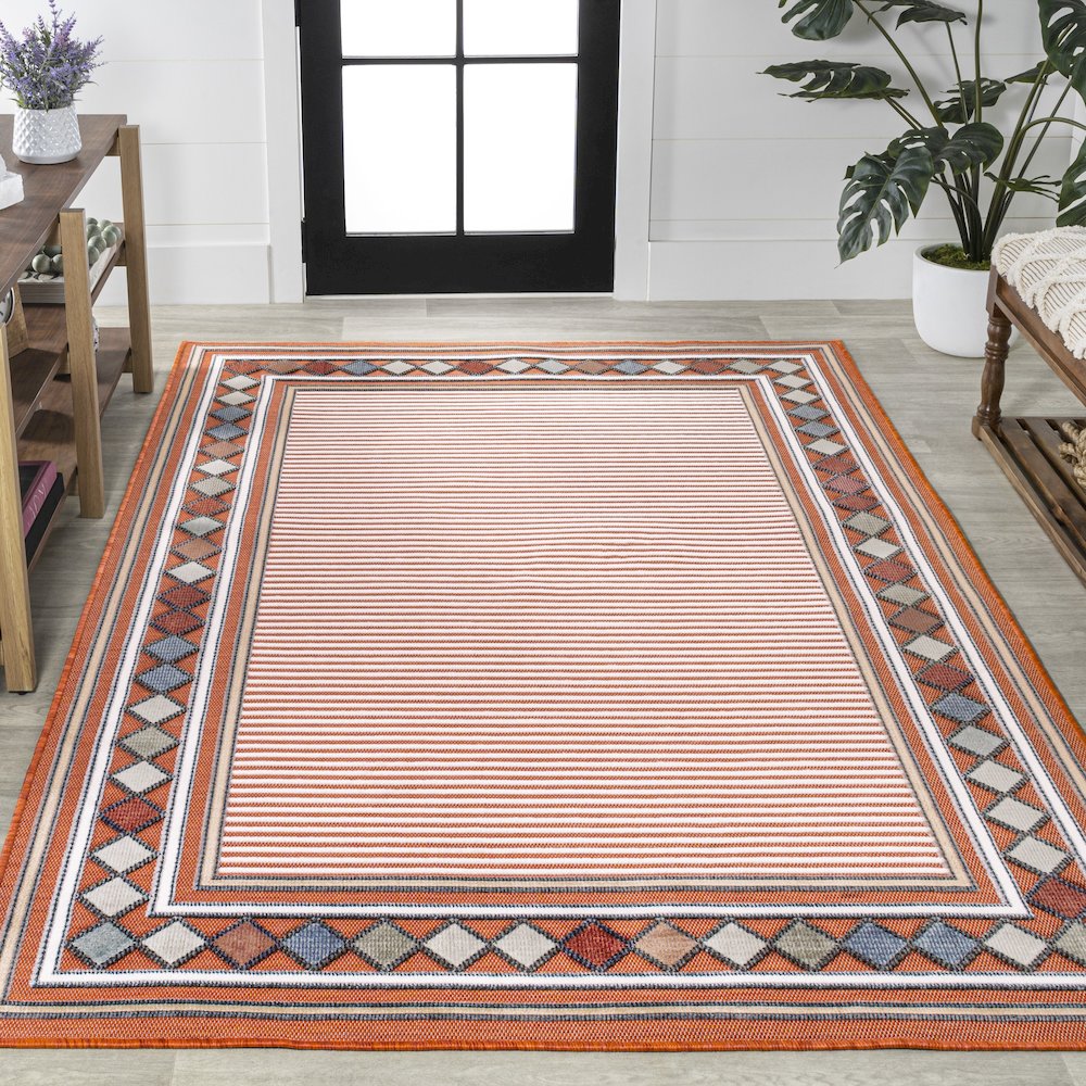 Sebastian High-Low Modern Diamond Border Area Rug. Picture 4
