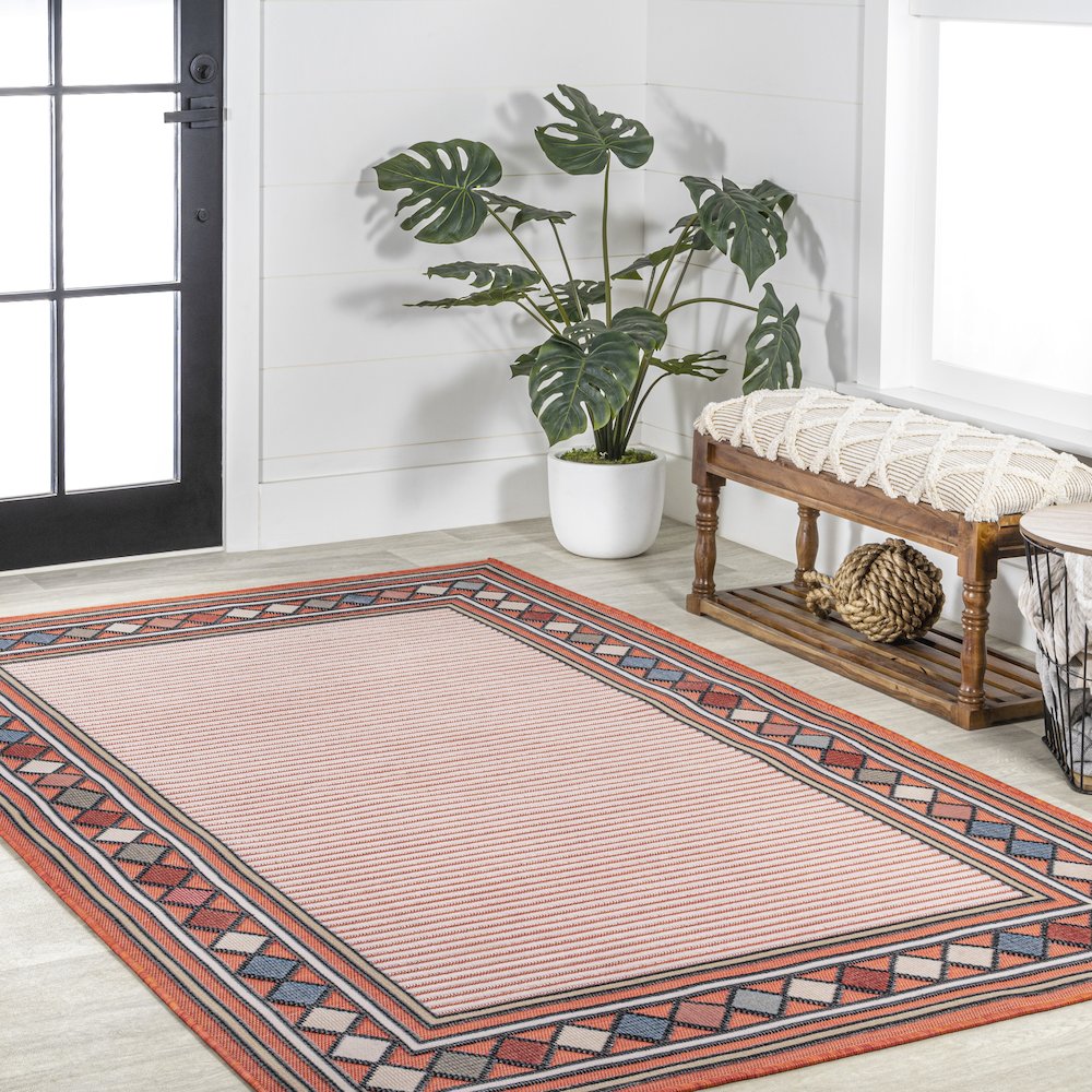 Sebastian High-Low Modern Diamond Border Area Rug. Picture 5