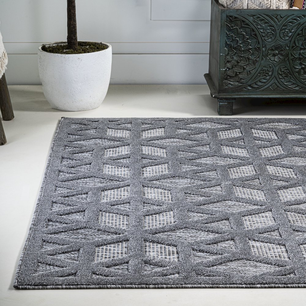 Talaia Neutral Geometric Indoor/Outdoor Area Rug. Picture 3
