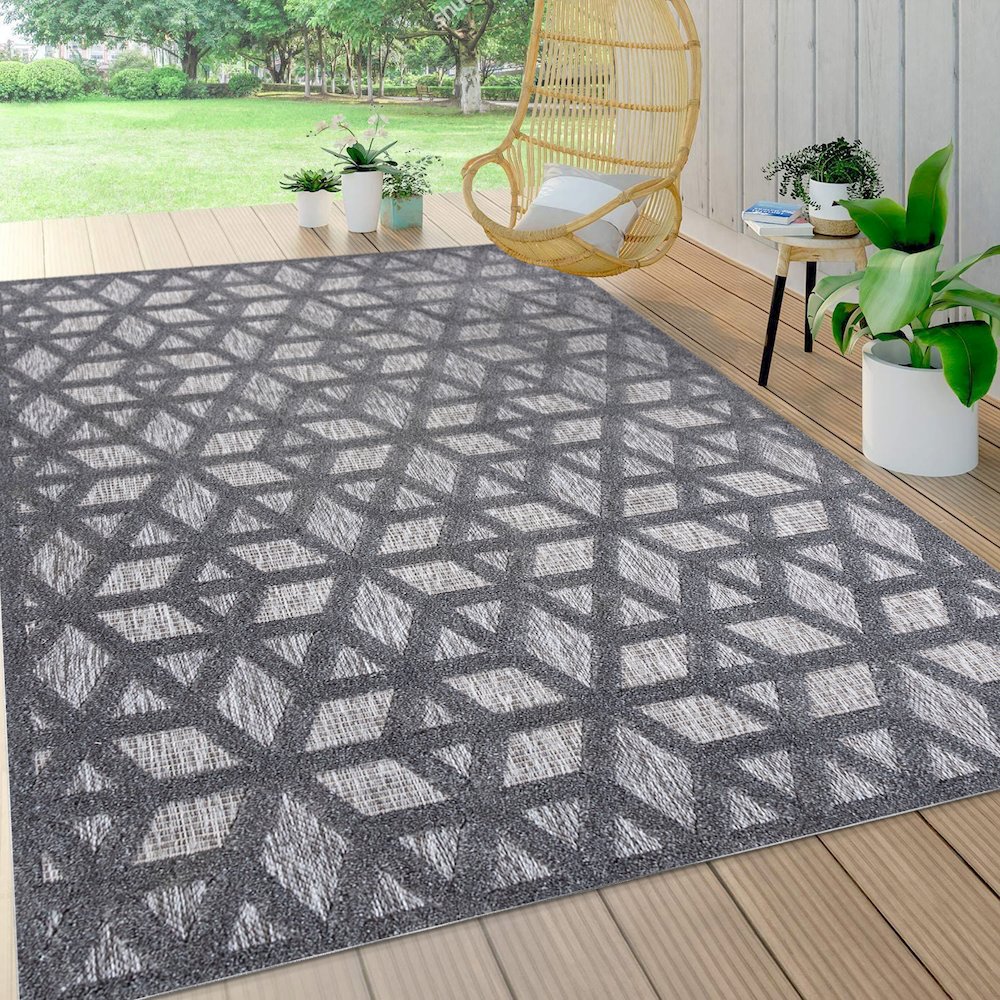 Talaia Neutral Geometric Indoor/Outdoor Area Rug. Picture 6