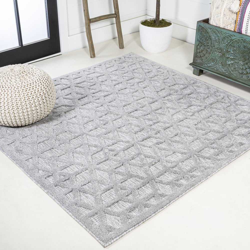 Talaia Neutral Geometric Indoor/Outdoor Area Rug. Picture 2
