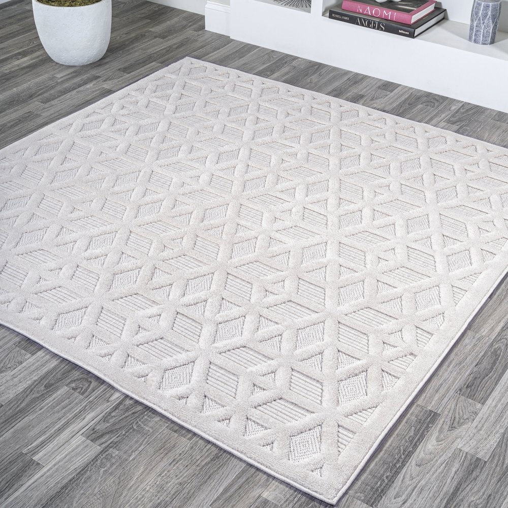 Talaia Neutral Geometric Indoor/Outdoor Area Rug. Picture 2