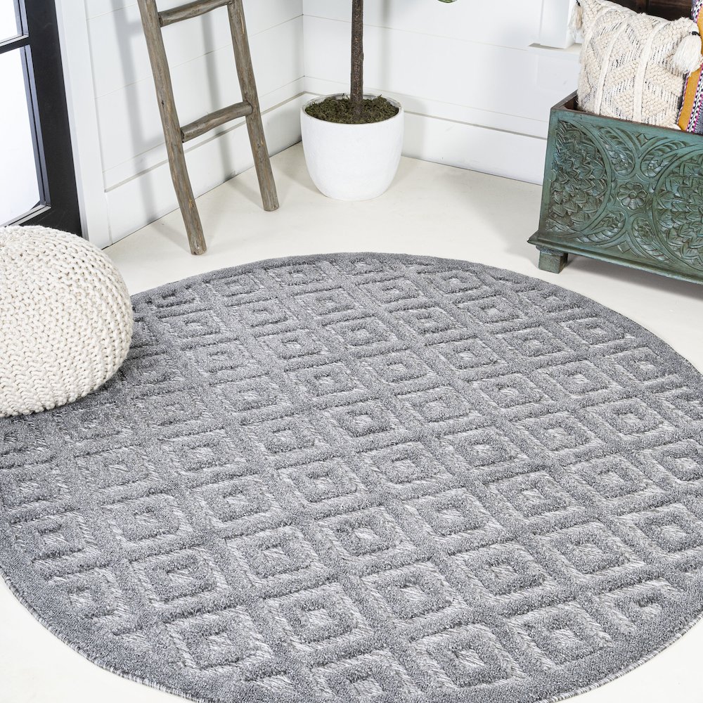Portmany Neutral Diamond Trellis Indoor/Outdoor Area Rug. Picture 2