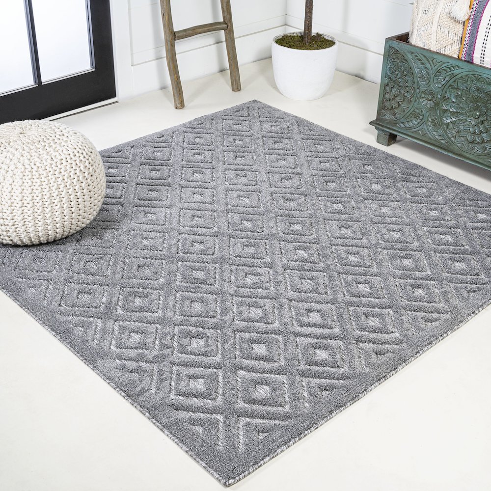 Portmany Neutral Diamond Trellis Indoor/Outdoor Area Rug. Picture 2