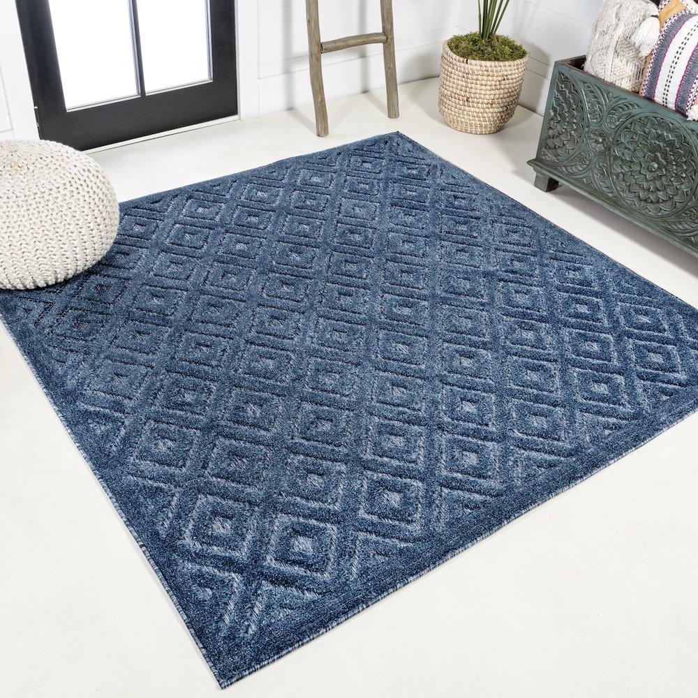 Portmany Neutral Diamond Trellis Indoor/Outdoor Area Rug. Picture 2
