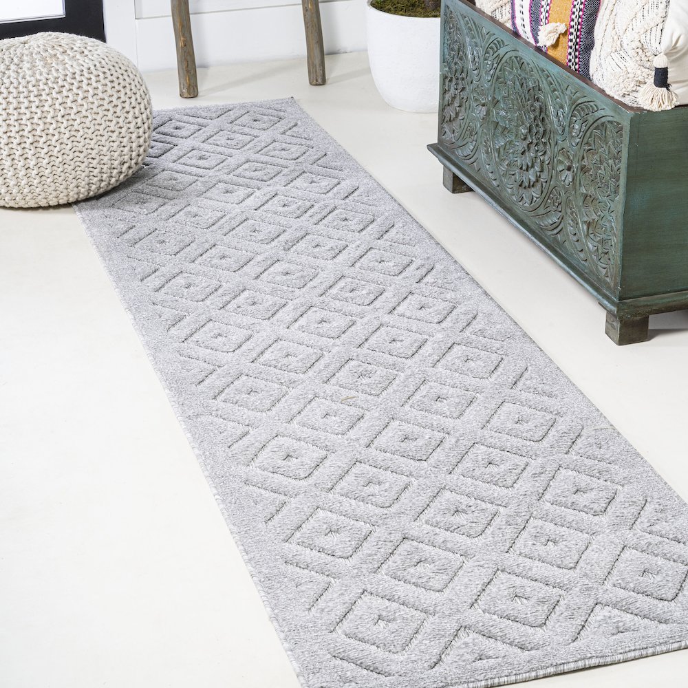 Portmany Neutral Diamond Trellis Indoor/Outdoor Area Rug. Picture 2