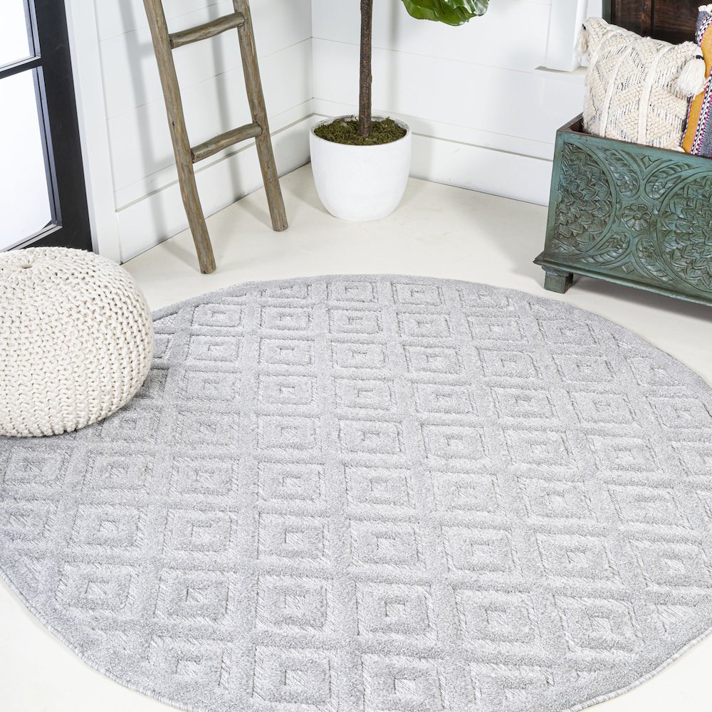 Portmany Neutral Diamond Trellis Indoor/Outdoor Area Rug. Picture 2