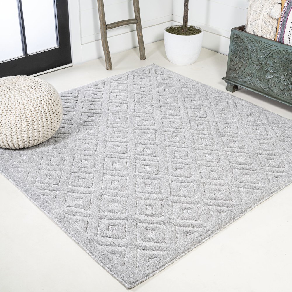 Portmany Neutral Diamond Trellis Indoor/Outdoor Area Rug. Picture 2