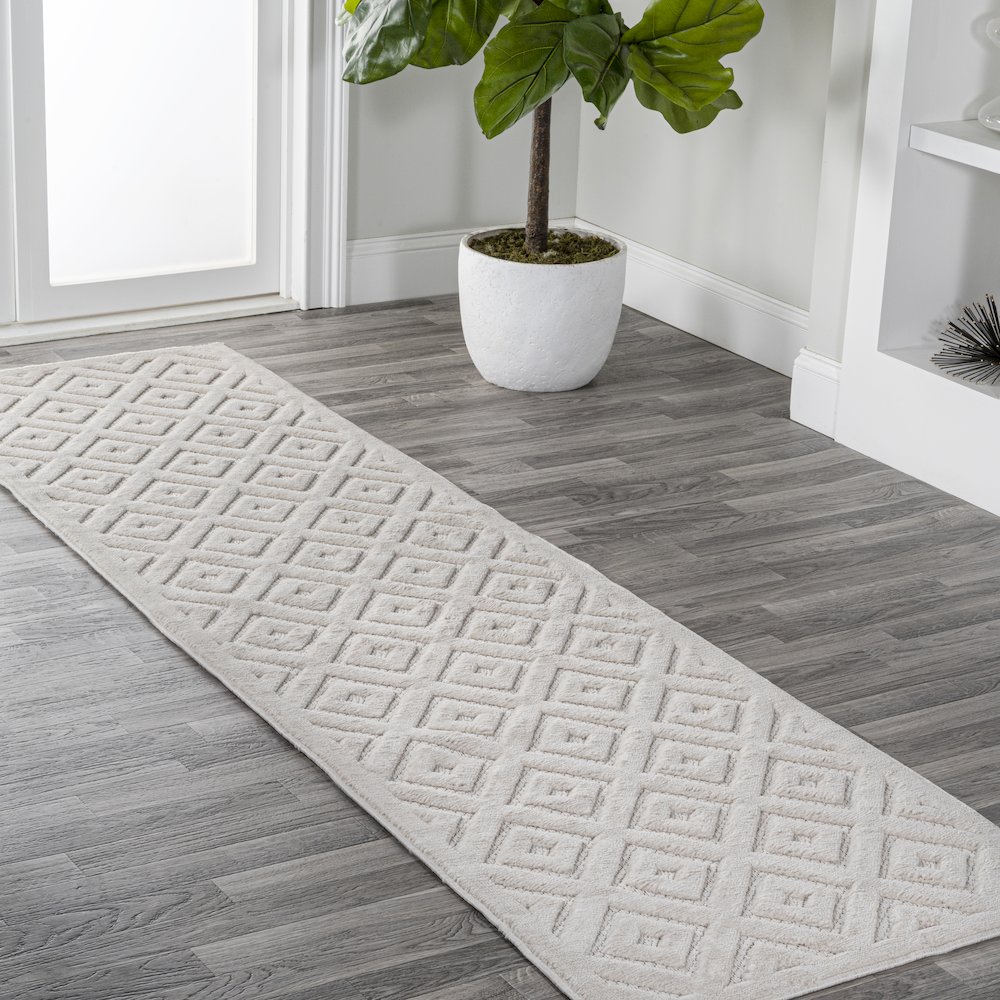 Portmany Neutral Diamond Trellis Indoor/Outdoor Area Rug. Picture 2
