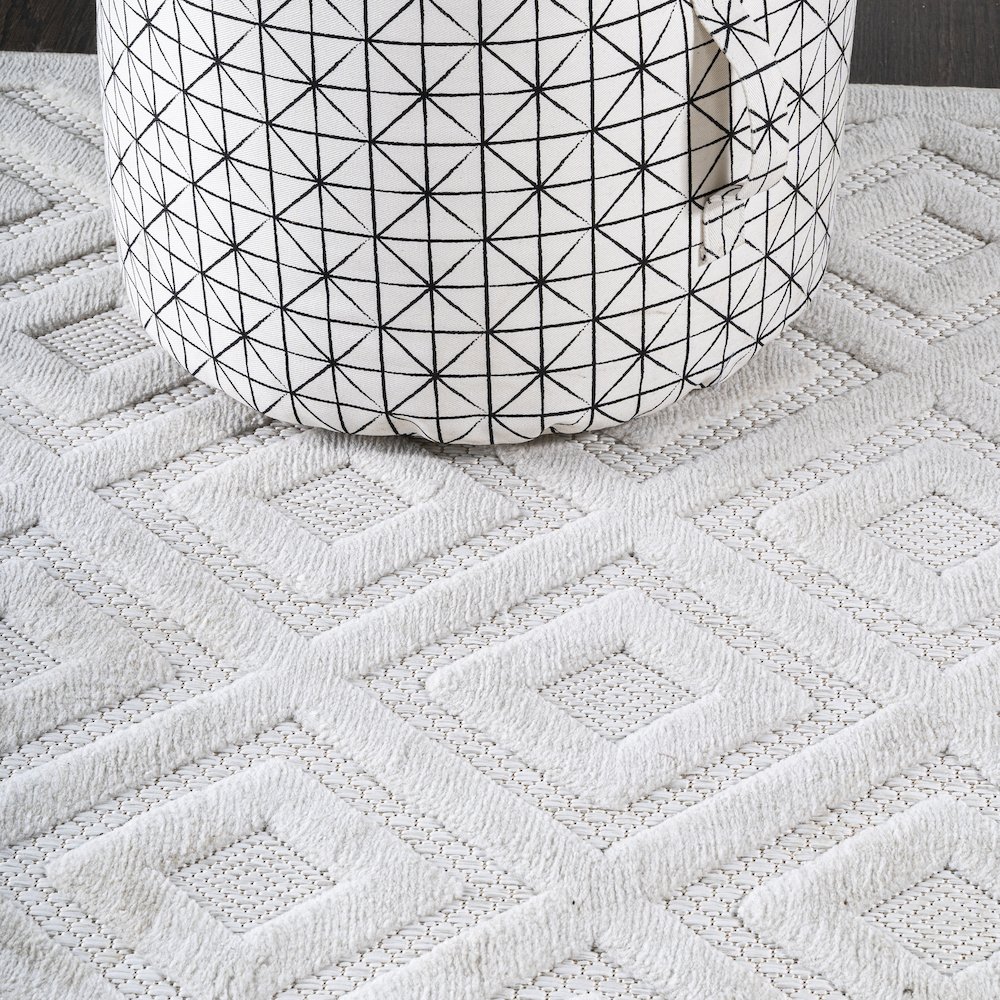 Portmany Neutral Diamond Trellis Indoor/Outdoor Area Rug. Picture 5