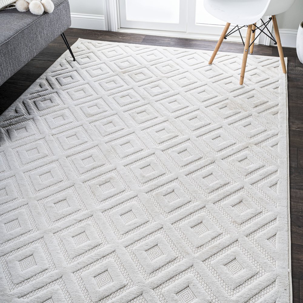 Portmany Neutral Diamond Trellis Indoor/Outdoor Area Rug. Picture 2