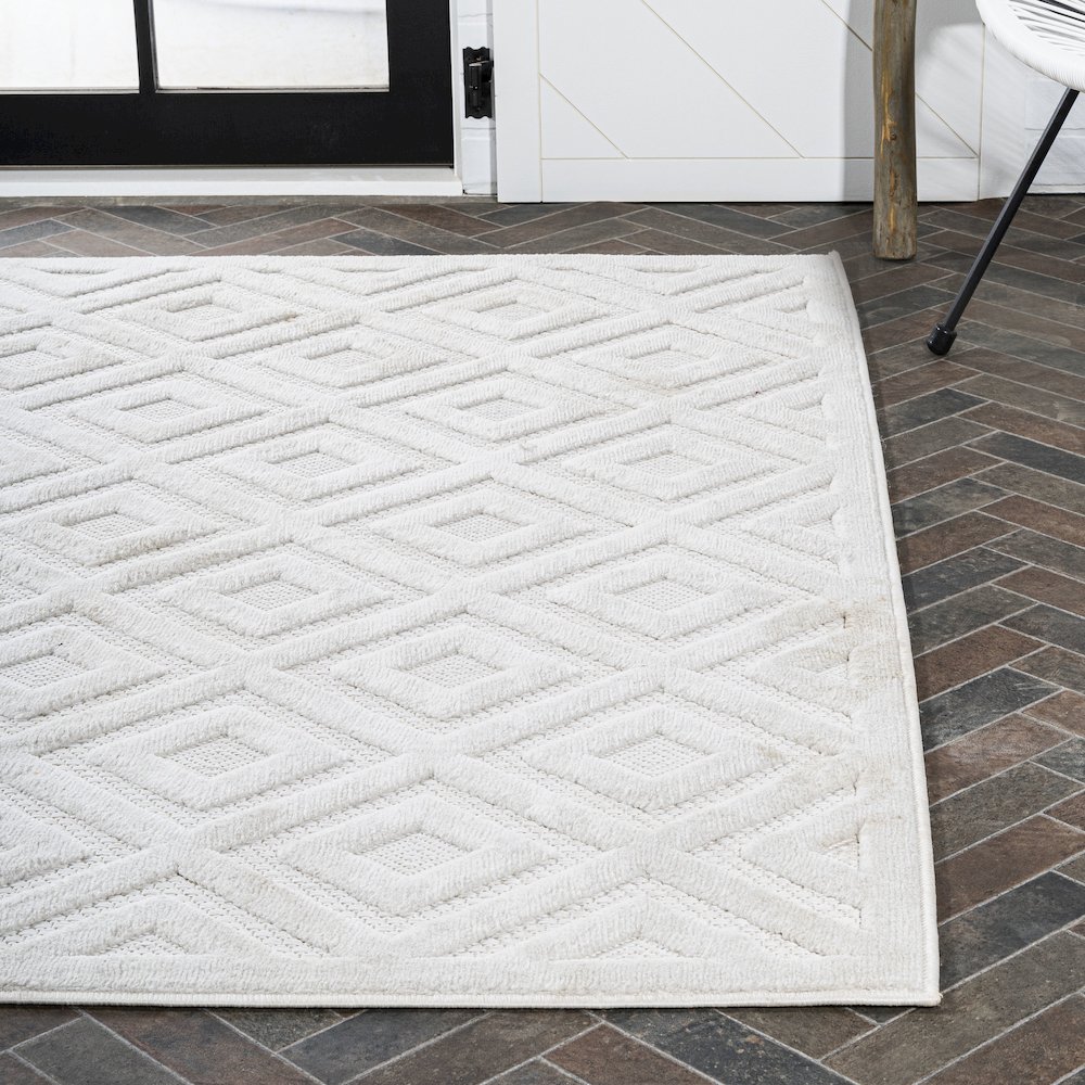 Portmany Neutral Diamond Trellis Indoor/Outdoor Area Rug. Picture 7