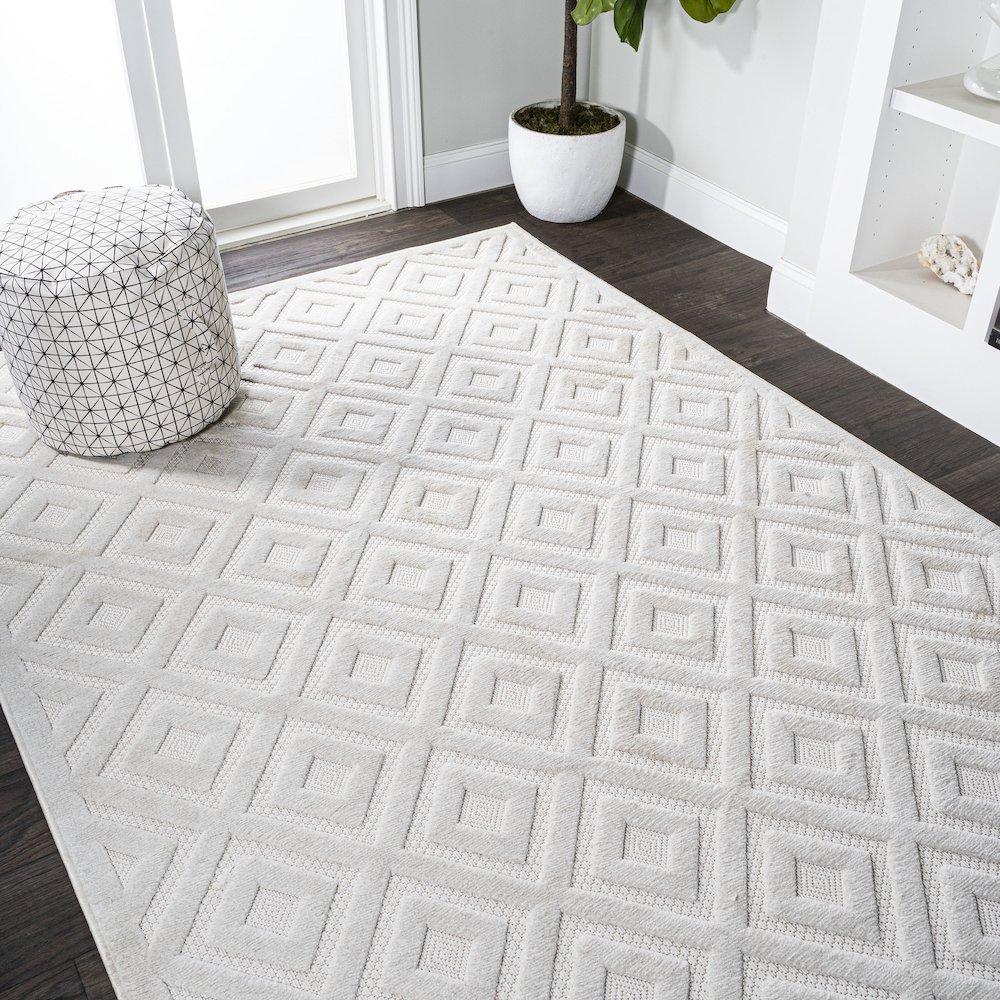 Portmany Neutral Diamond Trellis Indoor/Outdoor Area Rug. Picture 4