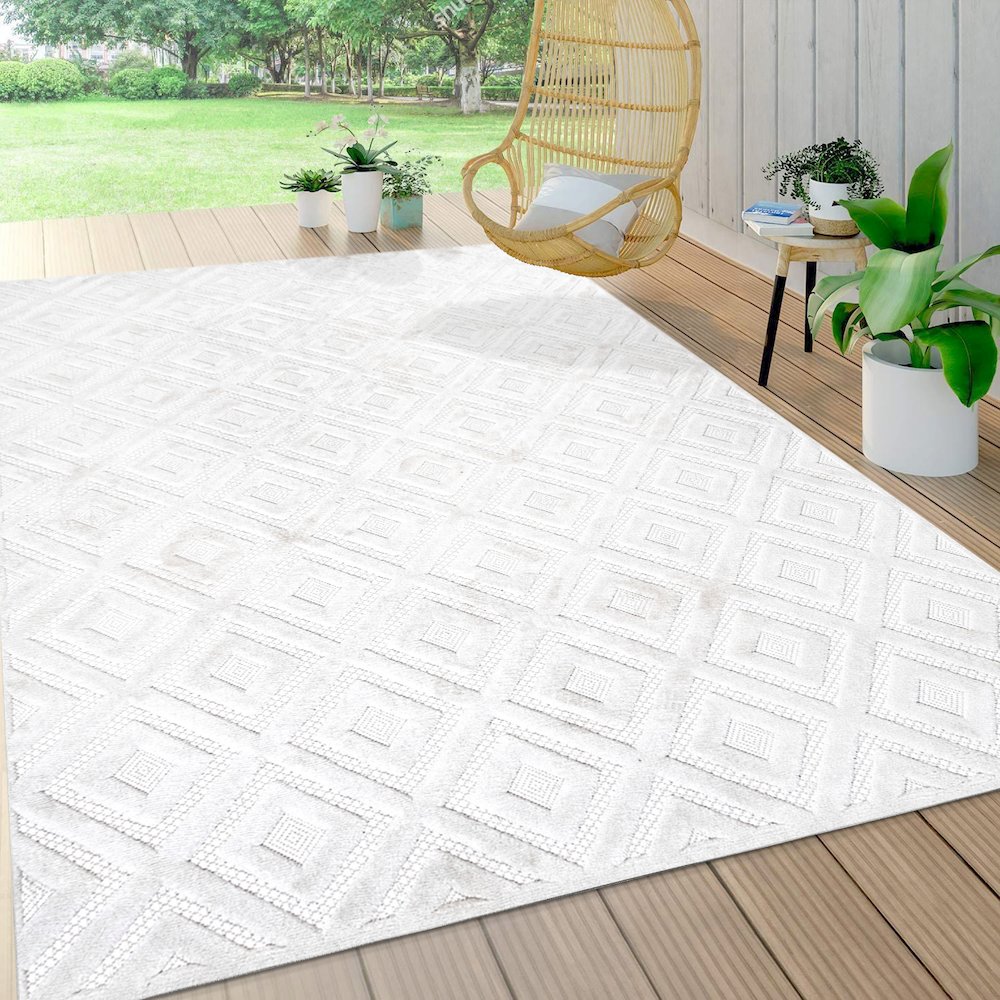 Portmany Neutral Diamond Trellis Indoor/Outdoor Area Rug. Picture 6